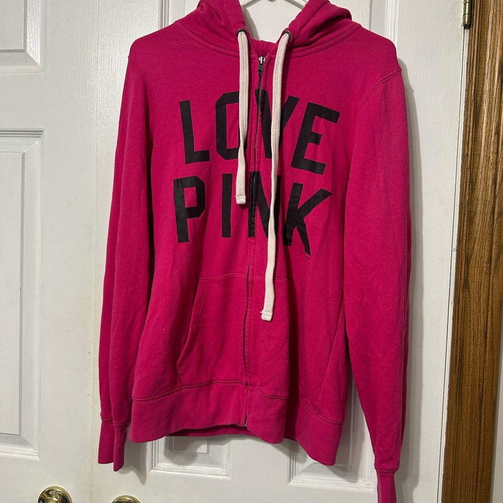 PINK Victoria's Secret Fuchsia Hoodie with Black Lettering